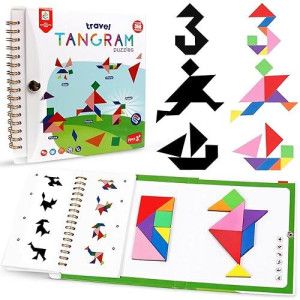 Travel Tangram Puzzle Car Game Magnetic Pattern Blocks Road Airplane Trip Essentials Activities Montessori Educational Toys Brain Teasers Book For Age 4-8 Kids Boys Girls Toddler (240 Solution)