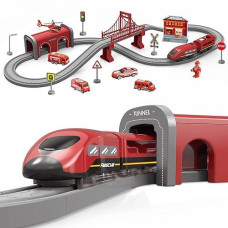 Train Sets For Toddlers, 66 Pcs Trains Toy With Battery Operated & Tracks (Magnetic Connection), Compatible With Thomas, Brio, Christmas Toy Gifts For 3 4 5 6 7 8 Years Old (Fire Engines)