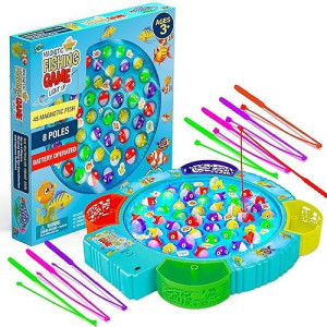 Ipidipi Toys Fishing Game For Kids, Magnetic Fishing Game For Toddlers - 45 Fish, 8 Poles Fishing Toy - Rotating Fish Board Game With Music, Educational, Fine Motor Skill Toys For Boys And Girls