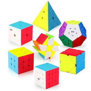 Roxenda Speed Cube Set, Speed Cube Bundle Of 2X2 3X3 4X4 Megaminx Windmill Mirror Cube And Pyramid Cube Smoothly Magic Cubes Collection For Kids & Adults [7 Pack] (Stickerless)