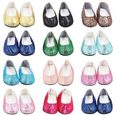 Sotogo 12 Pairs Of 18 Inch Doll Shoes Fits For American 18 Inch Doll Include Colorful Sequin Shoes