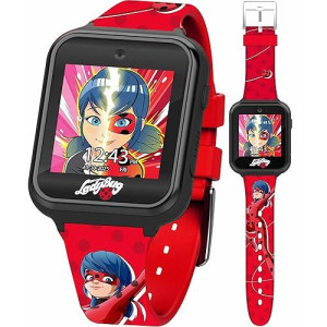 Accutime Miraculous Ladybug Kids Red Educational Learning Touchscreen Smart Watch Toy For Girls, Boys, Toddlers - Selfie Cam, Learning Games, Alarm, Calculator, Pedometer & More (Model: Mrc4010Az)