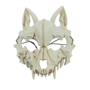 Bulex Japanese Half Mask - Black Tiger Mask,Ye Yaksha Dragon God Tengu Tortoise, Resin Skull Scary Horror Ninja Costume Props D.Resin Wolf Mask-White 5.9*5.5 Inch