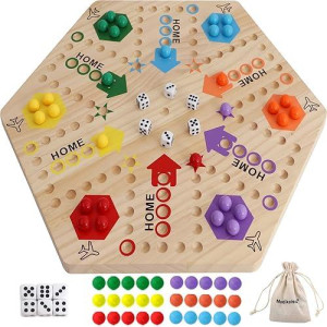 Medikaison Large Size Original Marble Game Solid Wood 20 Inch Wahoo Board Game Double Sided Painted Wooden Fast Track For 6 And 4 Players 6 Colors 24 Marbles 6 Dice For Family Friend