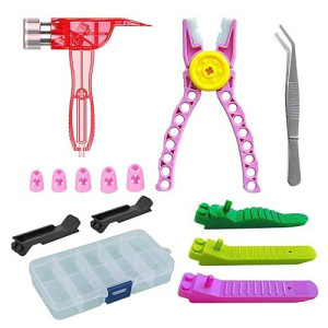 Sioytoer Building Blocks Tool Kit Brick Separator Tools Compatible With Lego &Technic Mini Blocks Tool Set Multi-Functional Hammer Pliers Tweezers Finger Protectors With Tin Box (Pink)