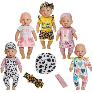 Windolls Baby Doll Clothes Accessories For 14-16 Inch Baby Doll, 18 Inch Doll, Bitty 15 Inch Doll Clothes Outfits Dress Include Dolls Bottle, Nipple, Tableware, Headbands, Hat