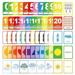 Zazzykid Flash Cards For Toddlers - 52 Double Sides Cards For Numbers, Colors, Shapes & Weather - Learning & Education Toys For Preschool