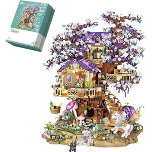 Loz Mini Blocks 1065 Elf Tree House Building Kit, 3991Pcs/Moc Sakura Tree House Street View Building Blocks Set, Diy Mini Bricks House Model, Awesome Building Toys Gift For Adults