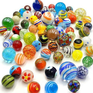 Dshmixia 71Pcs Assorted Marbles For Kids Handmade Big And Small Glass Marbles Bulk Set For Marble Game Toy Cool Colorful Marbles