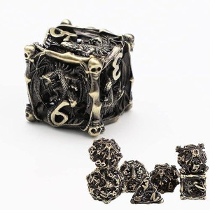 Hollow Metal Dice Dnd Dice Set D&D 7Pcs Dice Polyhedral Dungeons And Dragons Dice Large For Mtg, Rpgs Role Playing Game, Shadowrun And Math Teaching D20 D12 D10 D8 D6 D4 With Metallic Boxh