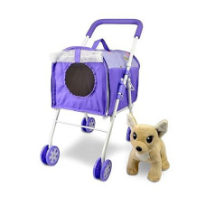 Anivia Pet Stroller And Accessories For Kids Ages 3 To 7 Year Olds, Dog Toy For Toddlers, 2 Pieces Play Dog Set, Puppy Party Playset With 1 Pet Puppy Included Purple