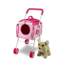 Anivia Pet Stroller And Accessories For Kids Ages 3 To 7 Year Olds, Dog Toy For Toddlers, 2 Pieces Play Dog Set, Puppy Party Playset With 1 Pet Puppy Included Pink