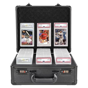 Graded Card Storage Box With Coded Lock, Sports Card Storage Box Card Slab Case For Graded Cards, Sports Cards Waterproof Display Trading Card Case, Easy To Carry(5 Slots No Card)