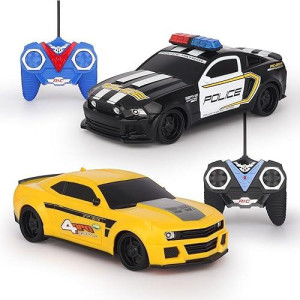 Haktoys Amazing Set Of Two Rc Toy Vehicles: Remote Control Police Chase Set With Police Car And Sports Car - Simultaneous Action Fun For Kids Boys Girls