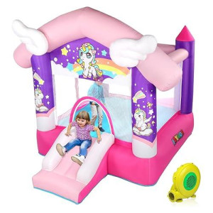 Joymor Pink Inflatable Bounce House With Slide Unicorn Theme Princess Bounce House For Girls Outdoor And Indoor Use Pink Bounc