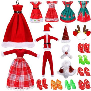 Janyun Christmas Doll Clothes And Accessories,Doll Clothes Sets Party Dresses Outfits Xmas Gift Costumes Doll Shoes For Christmas Party Favors Girl Gift(Dolls Not Included)