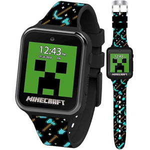 Accutime Minecraft Kids Black Educational Learning Touchscreen Smart Watch Toy For Girls, Boys, Toddlers - Selfie Cam, Learning Games, Alarm, Calculator, Pedometer & More (Model: Min4081Az)