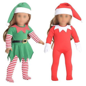 Sweet Dolly 18 Inch Christmas Doll Clothes, 18 Inch Christmas Elf Clothing Costume Santa'S Little Helper Outfits For 18 Inch Doll (Dolls Not Included)