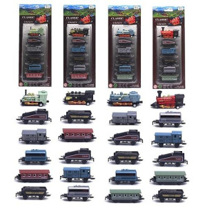 Corper Toys Mini Train Toy Set, 4 Packs (24 Pieces) Pull Back Model Train Playset For 3 4 5 6 Year Old Boys Girls, Diecast Steam Train With Linkable Cars For Birthday Gifts