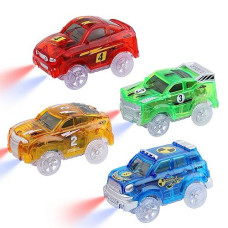 Track Cars Magic Toy Gifts 4 Pack Replacement Track Cars For 3 4 5 6 7 8 Years Old Kids Boys Girls Toy Track Cars With 5 Led Lights Glow In The Dark Compatible With Most Tracks