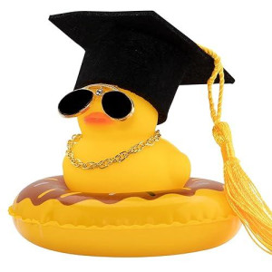 Wonuu Swim Ring Rubber Ducks With Mini Diamond Glasses Hat Necklace For Cars Dashboard Decorations Car Accessories Toy Duck Car Ornament