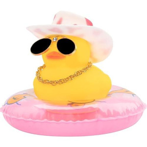 Wonuu Swim Ring Rubber Ducks With Mini Diamond Glasses Hat Necklace For Cars Dashboard Decorations Car Accessories Toy Duck Car Ornament