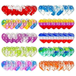 Valentine'S Day Gifts For Kids Heart Mini Pop Push Fidget Toy Keychain For Kids Adults, Party Favors Mini Pop Push Bubble Fidget Sensory Toys Office Desk Toy（60Pcs