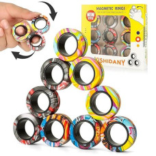 Yishidany 9Pcs Magnetic Rings Fidget Toys Pack, Magnets Finger Spinner For Adhd Stress Relief, Magical Fingears Ring For Training Relieves Autism Anxiety, Great Idea Gift For Adults Teens Kids