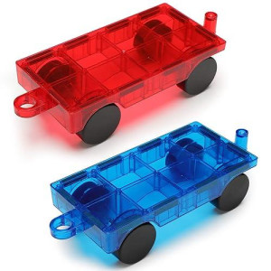 Ougertoy Magnetic Car Set, Magnetic Tiles Trucks, Expension Building Stacking Blocks For Boys Girls, Magnets Construction Tiles