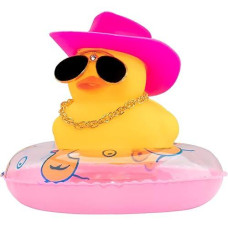 Wonuu Swim Ring Rubber Ducks With Mini Diamond Glasses Hat Necklace For Cars Dashboard Decorations Car Accessories Duck Car Ornament, Pink