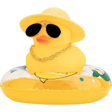 Wonuu Swim Ring Rubber Ducks With Mini Diamond Glasses Hat Necklace For Cars Dashboard Decorations Car Accessories Toy Duck Car Ornament