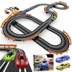 Wupuaait Slot Car Race Track Sets With 4 High-Speed Slot Cars, Battery Or Electric Car Track, Dual Racing Game Lap Counter Circular Overpass Track, Gifts Toys For Boys Kids Age 6 7 8-12