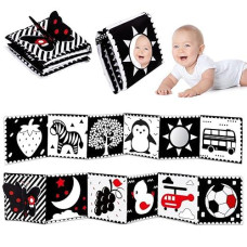 Black And White High Contrast Baby Toys 0-6 6-12 Months Soft Book For Newborn Brain Development Tummy Time Toys Infant Sensory Crinkle Toys 0-3 3-6 Month Montessori Learning Activities For Babies