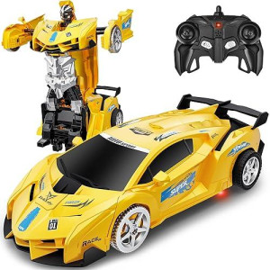 Kkones Remote Control Car, Toy For 3-8 Year Old Boy, 360° Rotating Rc Deformation Robot Car Toy, Transform Robot Rc Car Age 3 4 5 6 7 8-12 Year Old Boys Girls Birthday Gift (Yellow)