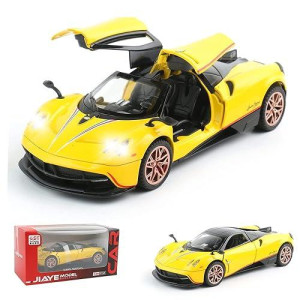 Diecast Toy Car Collectible Pagani Huayra Dinastia Sports Car Model,1:32 Scale Zinc Alloy Simulation Casting Pull Back Vehicles With Lights And Music For Toddlers Kids Children Gift(Yellow)