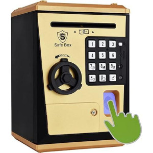 Toy Safe Box, Atm Piggy Bank, Money Coin Savings Bank, Great Gift For Children Kids (Golden/Black)