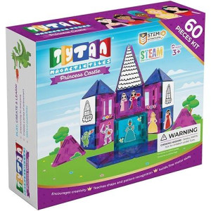 Tytan Tiles Princess Castle 60-Piece Magnetic Tiles Building Set, Adorable Kids’ Stem Toy, Creative Play, Shape & Pattern Recognition, Fine Motor Skills, Includes Storage Bag, Ages 3 And Up