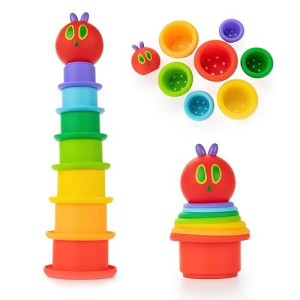 Kids Preferred World Of Eric Carle The Very Hungry Caterpillar Bath Time Silicone Stacking Cup Set With Caterpillar Head Squirty Perfect For Water Play Ages 18 Months And Up