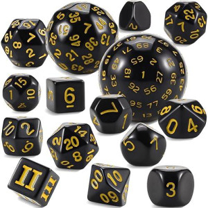 Ciaraq Dnd Polyhedral Dice Set (15Pcs) D4-D100 Game Dice With Dice Bag For Dungeons And Dragons Role Playing Table Games (Black & Yellow)