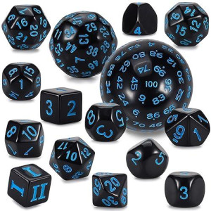 Ciaraq Dnd Polyhedral Dice Set (15Pcs) D4-D100 Game Dice With Dice Bag For Dungeons And Dragons Role Playing Table Games (Black & Purple)