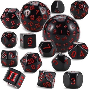 Ciaraq Dnd Polyhedral Dice Set (15Pcs) D4-D100 Game Dice With Dice Bag For Dungeons And Dragons Role Playing Table Games (Black & Red)