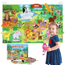 Taika Zoo Animals Felt Story Board Set, 43X28 Inch Animals Flannel Board, 41Pcs Jungle Animals Toys, Thicker Felt Board, Preschool Learning Toy, Interactive Storytelling Teaching Play Activity Kits