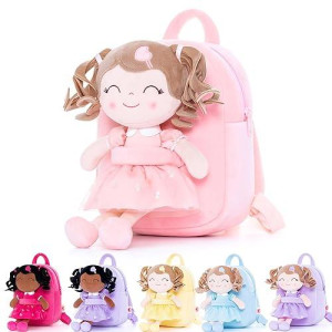 Gloveleya Toddler Backpack Baby Girl Gift Plush Bag Diaper Bag With Spring Girl Doll Curly Hair Girl Toys With Love Pink 9 Inches