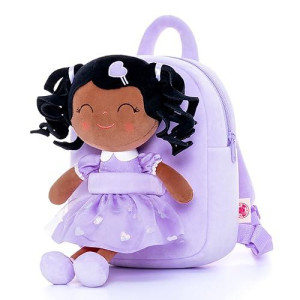 Gloveleya Toddler Backpack Baby Girl Gift Plush Bag Diaper Bag With Spring Girl Doll Curly Hair Girl Toys With Love Brown Purple 9 Inches