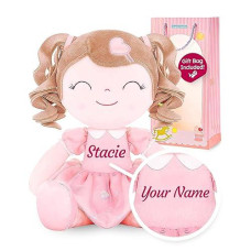 Gloveleya Personalized Curly Doll With Your Name - Cute Custom Pink Soft Plush Doll For Girls Plush Doll Customized Gifts