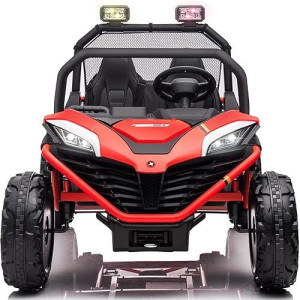 Molachi 24V 10Ah Ride On Cars 2 Seater,Electric Cars Vehicles With 2X200W Powerful Motors,Metal Frame, Brake&Gas Pedal, Eva Tires, 3 Speed, Led Light, Bluetooth, 2 Spring Suspension(Red)