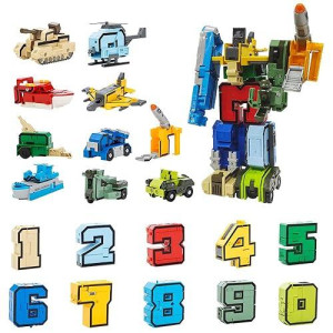 Veais Number Transforming Toys, Number Alpha Bot Military Transforming Robet Toys For Tollders Montessori Teaching, School Classroom Stem Number Learnnig Toys For Boys 3 4 5 Years Old