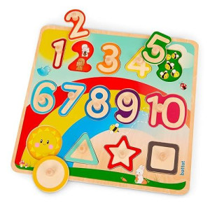 Battat- Wooden Number & Shapes Puzzle- Puzzle N' Learn- Educational Toy For Kids- 2 Years +