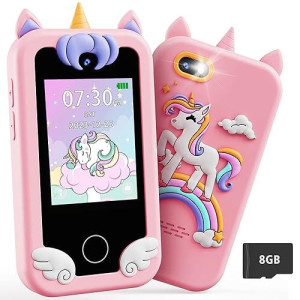 Dududragon Kids Smart Phone Toy For Girls 3 4 5 6 Year Old Toddler Unicorn Gifts , Mp3 Music Player, Dual Camera Travel Toys With Educational Games, Touchscreen Pretend Play Phones For 3-8 Year Old