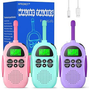 Hpromot Walkie Talkies For Kids Rechargeable 3 Pack Kids Walkie Talkies, Long Range 22 Channels 2 Way Radio Kids Birthday Toy Gift For 3-12 Year Old Boys Girls Outdoor Adventures Camping Hiking